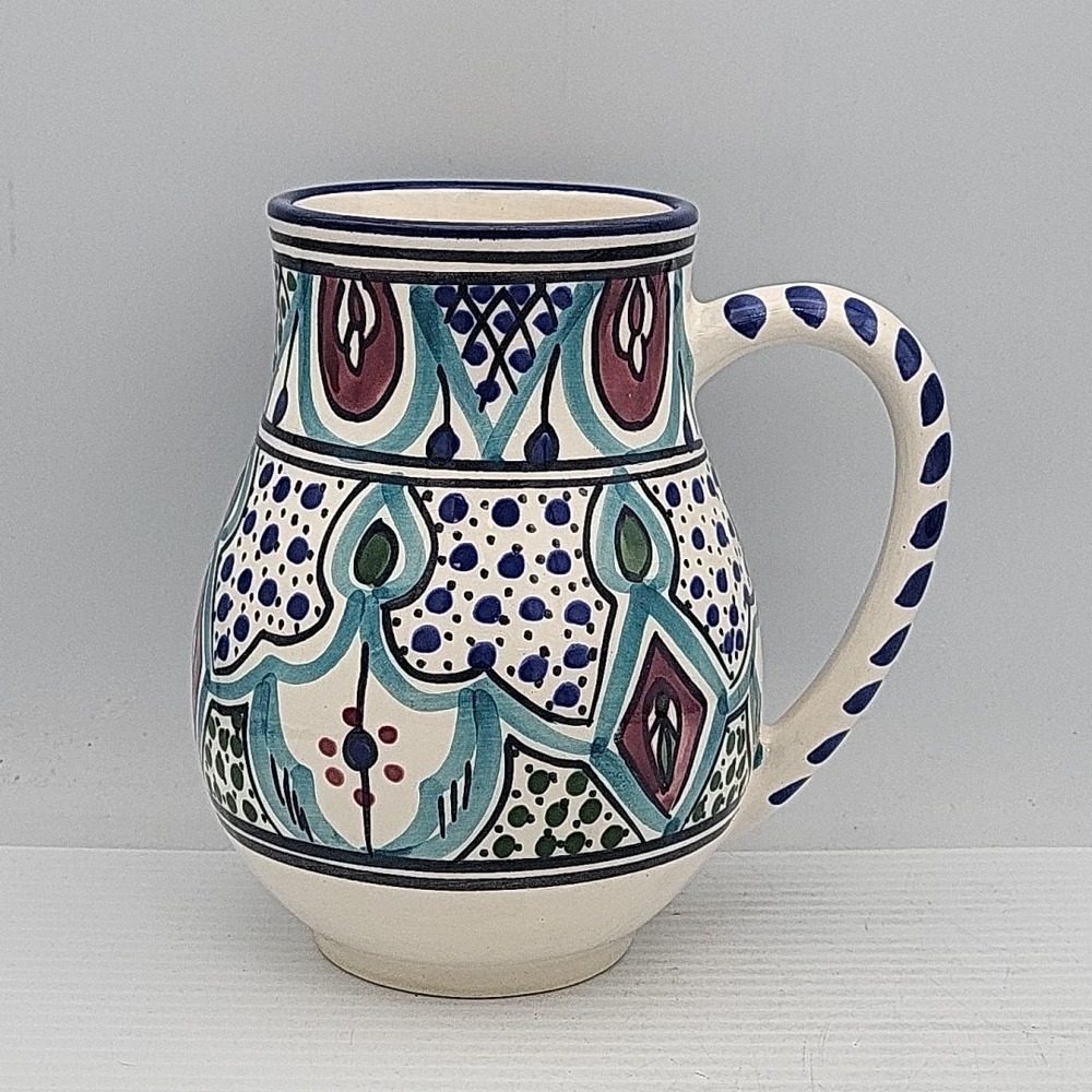 Mediterranean Le Souk Ceramique Hand‎ Painted Floral Pitcher/Mug  Multicolor